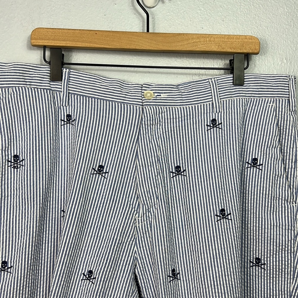Polo Ralph Lauren Blue & White Stripe Seersucker Skull Embroidered Shorts 36 - Picture 2 of 7